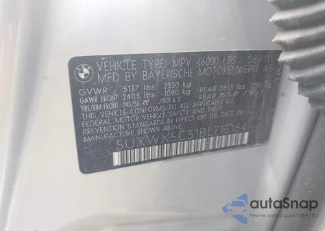 2011 BMW X3 xDrive28I из США, поврежденный, VIN 5UXWX5C51BL715184